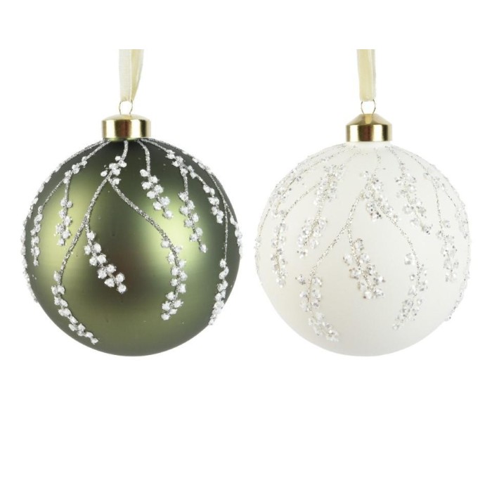 SFERA VETRO D.15CM. BIANCO VERDE RAMI INNEVATI